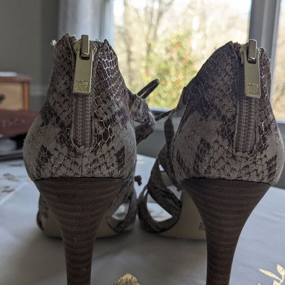 Anne Klein Womens Sz 7 Akornella SnakeSkin Leather Gladiator OpenToe LaceUp Heel - Picture 8 of 9